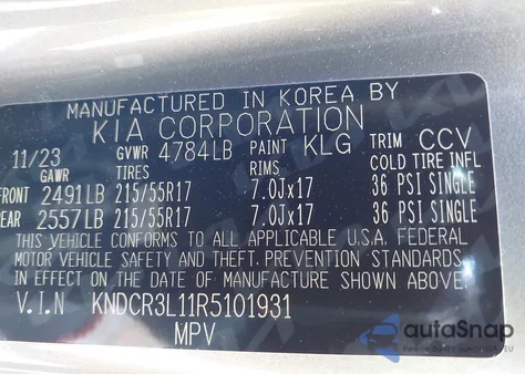 2024 Kia Niro Ev Wind z USA, uszkodzony, nr VIN KNDCR3L11R5101931